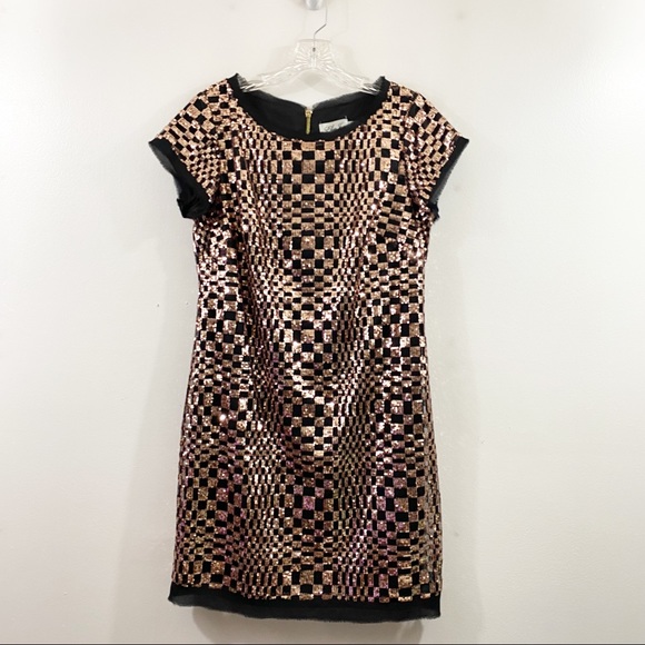 Eliza J Gold Sequin With Black Mini Cocktail Dress Size 10